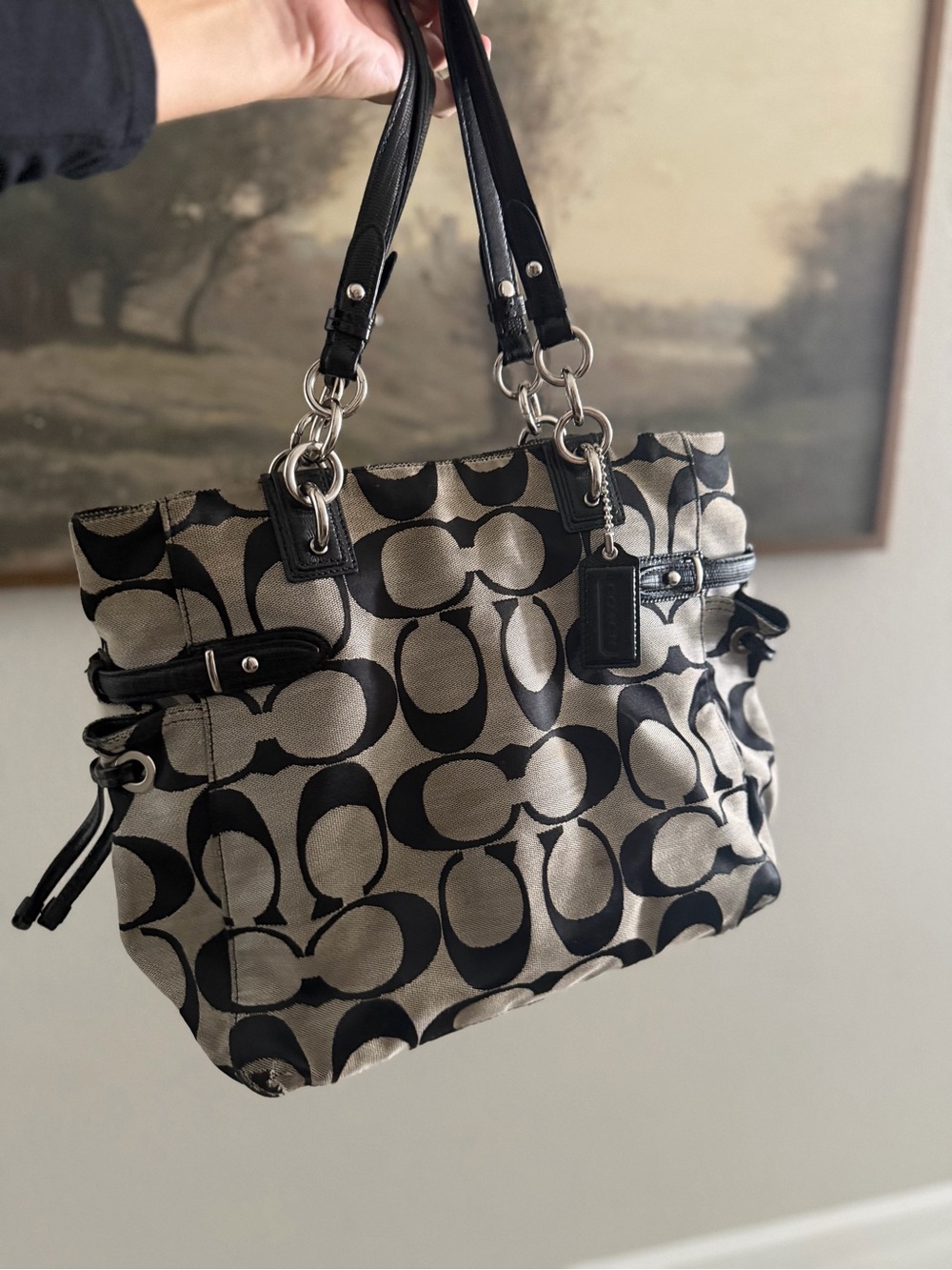 Coach Black and Khaki Signature Tote Bag